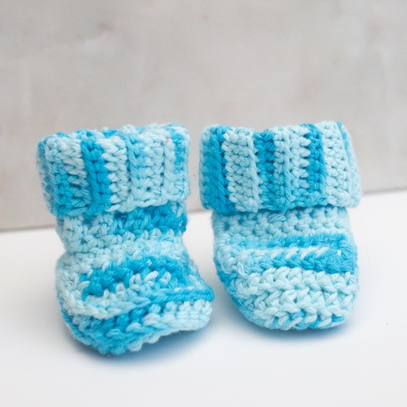 Blue Stripes Handmade Baby Booties 👶 - Picture 1 of 2